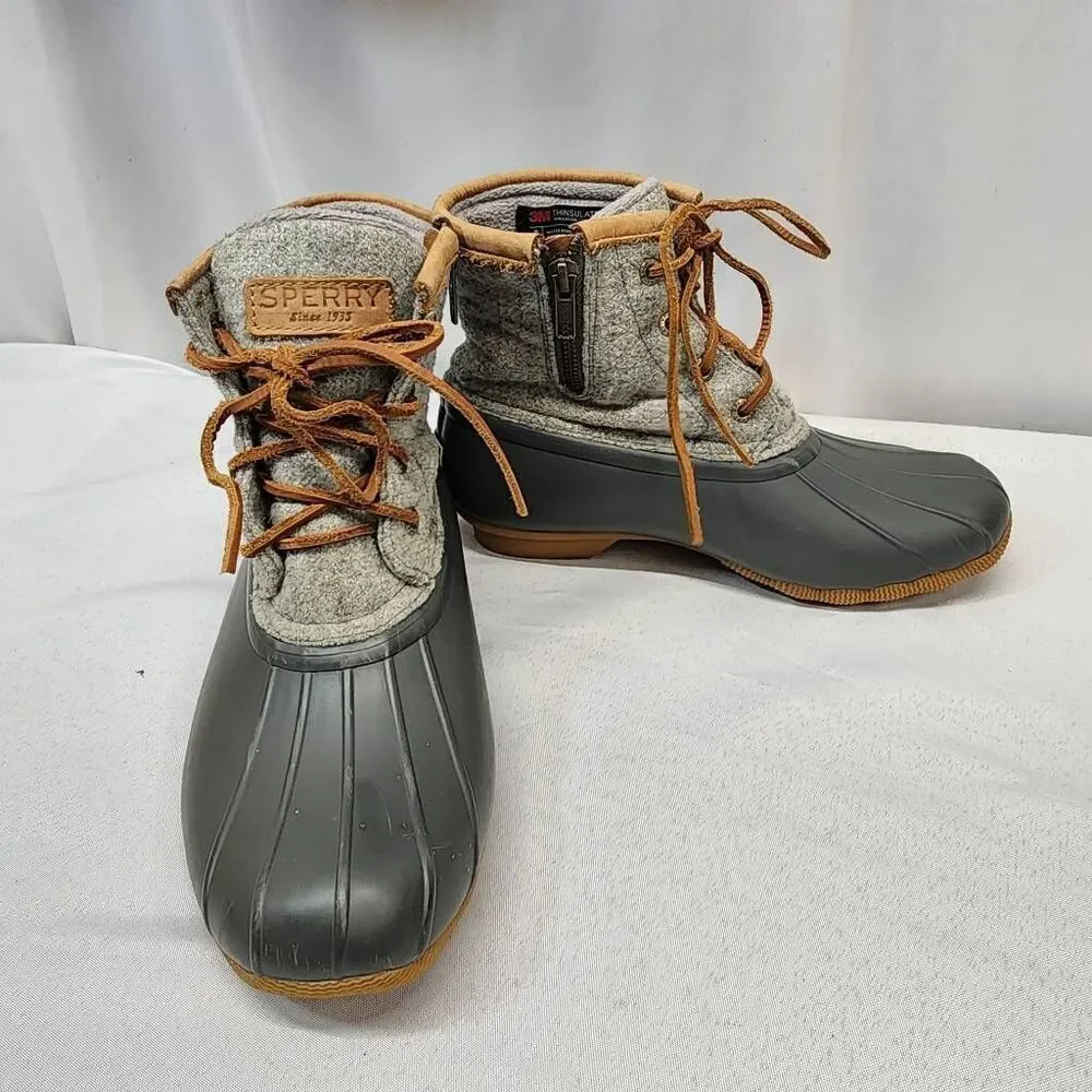 Sperry Women's 6 Top-Sider Saltwater Emboss Wool Duck Boot Grey